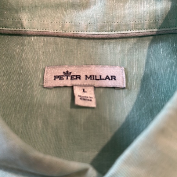 PETER MILLAR LIGHT GREEN LINEN SILK AND COTTON MENS SHIRT - Picture 9 of 13